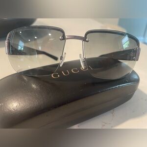 Gucci Silver and Black Rimless Sunglasses